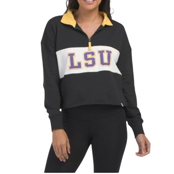 NWT! 47 Brand LSU Tigers Remi Color Block Cropped Zip Sweater - Size Large - Picture 3 of 8